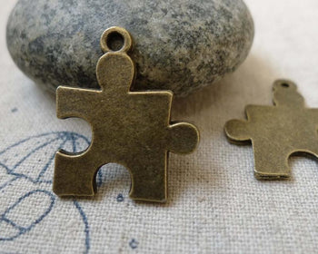 Accessories - 20 Pcs Antique Bronze Puzzle Piece Charms  19x22mm  A6317