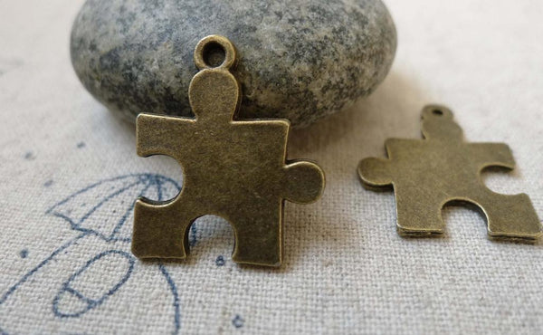 Accessories - 20 Pcs Antique Bronze Puzzle Piece Charms  19x22mm  A6317