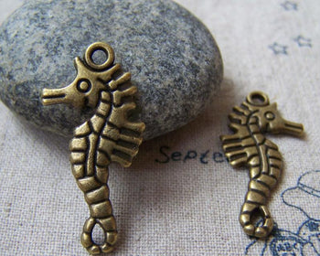 Accessories - 20 Pcs Antique Bronze Seahorse Charms Double Sided 16x32mm A5768