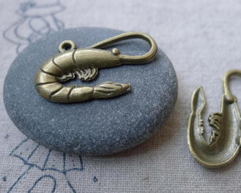 Accessories - 20 Pcs Antique Bronze Shrimp Pendants Charms  25mm A7720