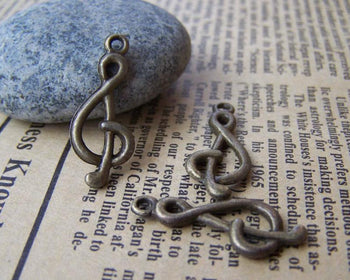 Accessories - 20 Pcs Antique Bronze Treble Clef Music Note Charms 10x26mm  A1690