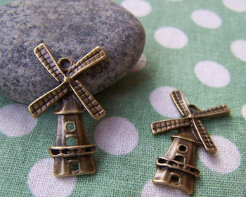 Accessories - 20 Pcs Antique Bronze Windmill Charms Pendants  16x27mm A1431