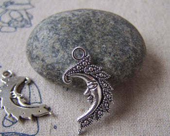 Accessories - 20 Pcs Antique Silver Crescent Moon Face Charms 15.5x27mm A5321
