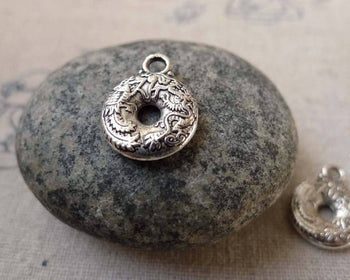 Accessories - 20 Pcs Antique Silver Dragon And Phoenix Ring Charms Double Sided 12mm  A6301
