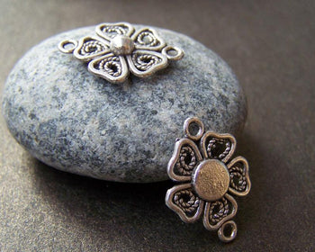 Accessories - 20 Pcs Antique Silver Filigree Flower Connector Pendants 15x20mm A1011