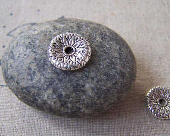 Accessories - 20 Pcs Antique Silver Flower Textured Rondelle Chips Spacer Beads 12mm A5375
