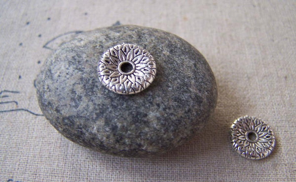 Accessories - 20 Pcs Antique Silver Flower Textured Rondelle Chips Spacer Beads 12mm A5375