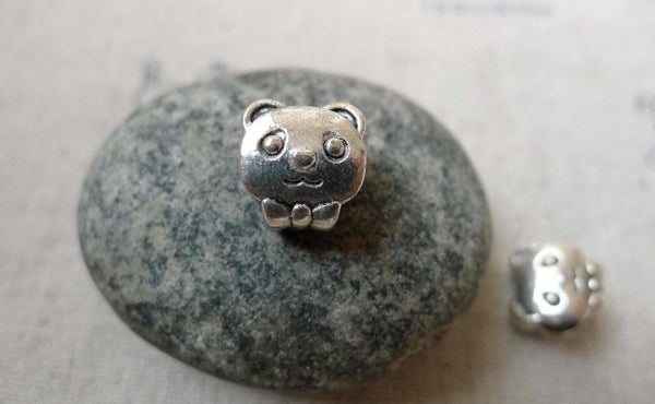 Accessories - 20 Pcs Antique Silver Panda Bear Beads Double Sided 9x10mm A5826