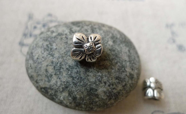 Accessories - 20 Pcs Antique Silver Plum Flower Spacer Beads 8x8mm A5835