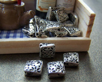 Accessories - 20 Pcs Antique Silver Rondelle Beads With Diagonal Holes 7x7mm A1039