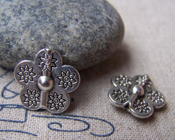 Accessories - 20 Pcs Antique Silver Rondelle Flower Beads  15x15mm A1034