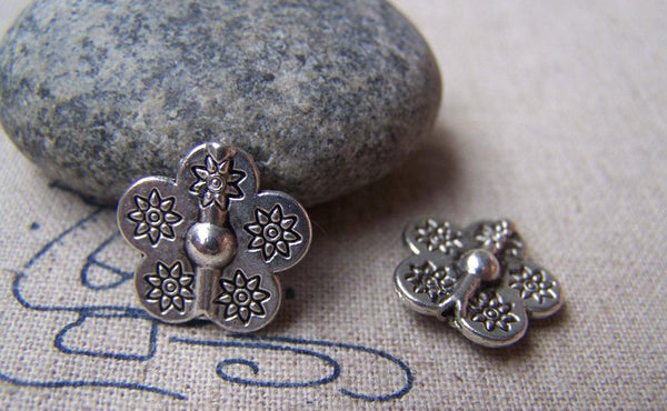 Accessories - 20 Pcs Antique Silver Rondelle Flower Beads  15x15mm A1034