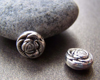 Accessories - 20 Pcs Antique Silver Rondelle Rose Flower Beads 11mm Double Sided A1120