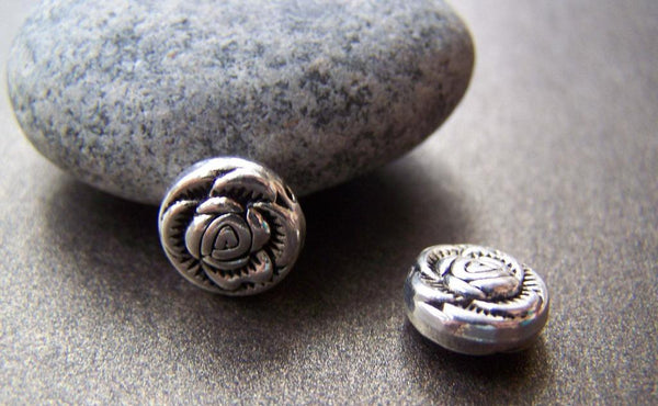 Accessories - 20 Pcs Antique Silver Rondelle Rose Flower Beads 11mm Double Sided A1120
