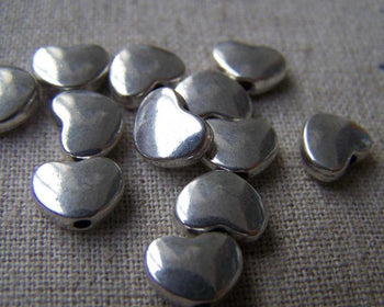 Accessories - 20 Pcs Antique Silver Smooth Rondelle Heart Beads 6x8mm A907