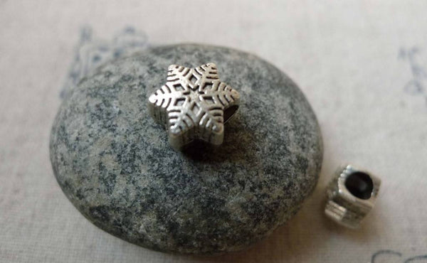 Accessories - 20 Pcs Antique Silver Snowflake Star Spacer Beads 7x10mm Double Sided A5843