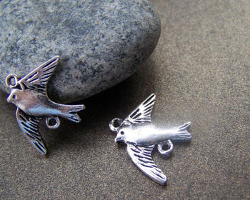 Accessories - 20 Pcs Antique Silver Swallow Bird Connector Charms 16x21mm A836