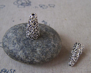 Accessories - 20 Pcs Antique Silver Textured Spiral Flower Bead Caps Cone  9x19mm A5370