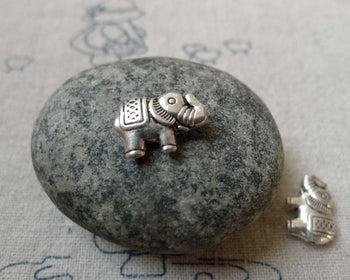 Accessories - 20 Pcs Antique Silver Tiny 3D Elephant Beads Charms 9x13mm  A6461