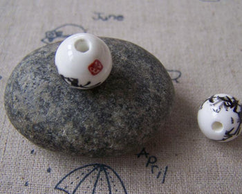 Accessories - 20 Pcs Bamboo Chinese Ceramic Beads Round 12mm A5318