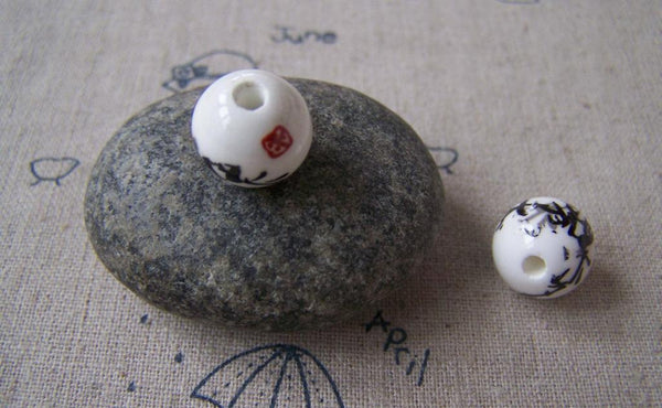 Accessories - 20 Pcs Bamboo Chinese Ceramic Beads Round 12mm A5318