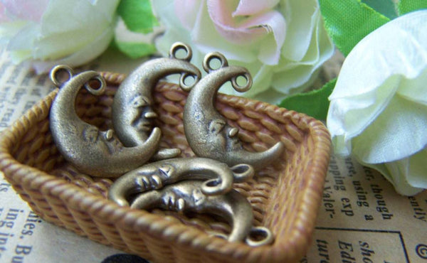 Accessories - 20 Pcs Crescent Moon Face Connectors Antique Bronze Charms 12x15mm A306