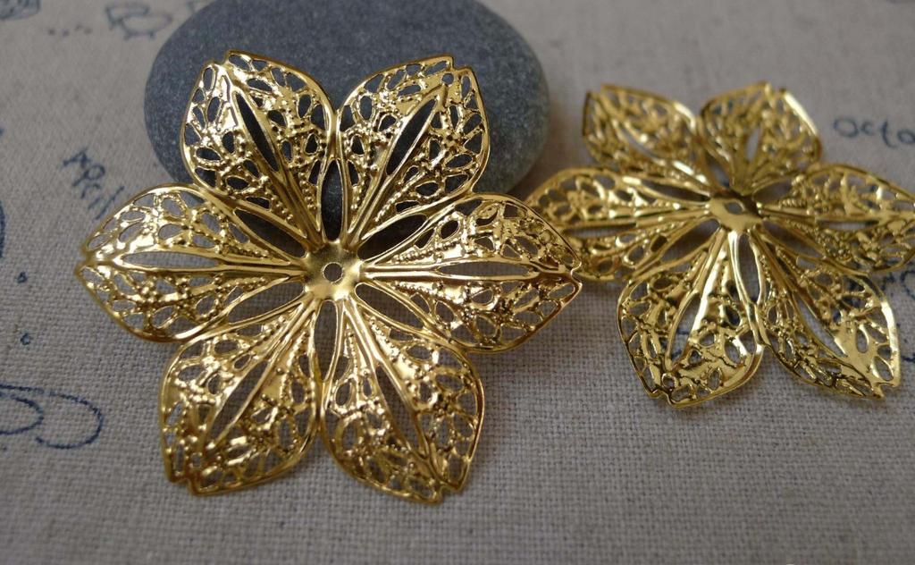 Accessories - 20 Pcs Gold Tone Filigree Huge Flower Embellishments 43mm A7497