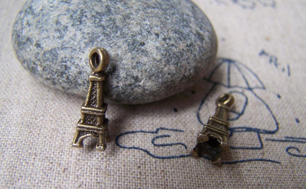 Accessories - 20 Pcs Of Antique Bronze 3D Eiffel Tower Charms 6x17mm A1653