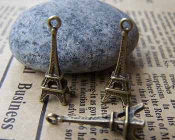 Accessories - 20 Pcs Of Antique Bronze 3D Eiffel Tower Charms 8x23mm A385