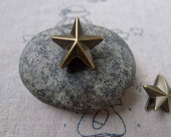Accessories - 20 Pcs Of Antique Bronze 3D Large Hole Star Beads 15mm A6629