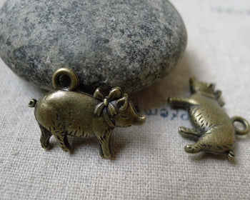 Accessories - 20 Pcs Of Antique Bronze 3D Pig Charms 16x21mm A6104