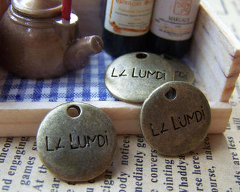 Accessories - 20 Pcs Of Antique Bronze Abstract Symbol Round Charms Pendants Double Sided 15mm A488