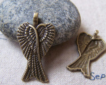 Accessories - 20 Pcs Of Antique Bronze Angel Double Wings Charms 16x29mm A5755