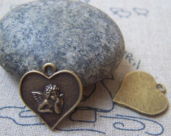 Accessories - 20 Pcs Of Antique Bronze Angel Heart Charms 17x18mm A4835