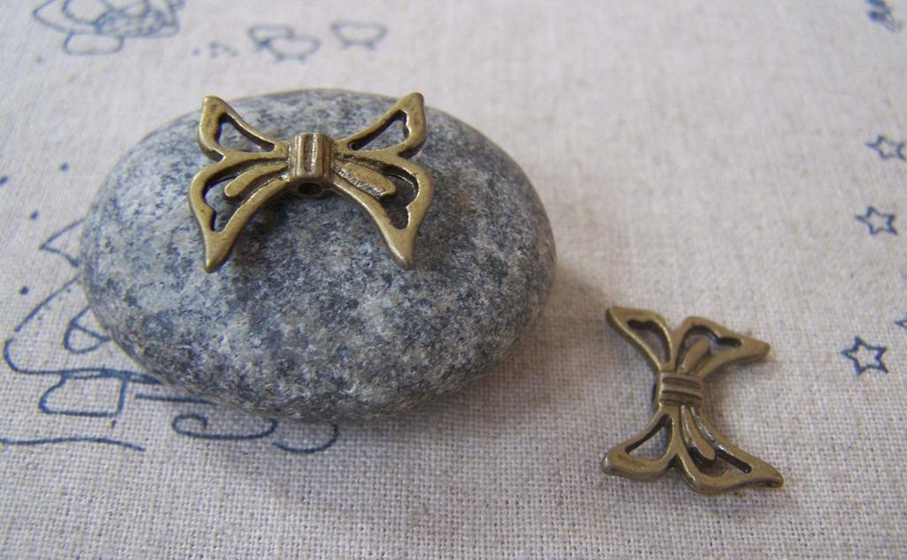 Accessories - 20 Pcs Of Antique Bronze Butterfly Knot Bow Beads 17x20mm A748