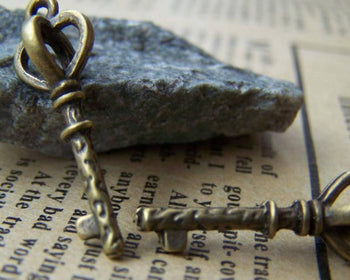 Accessories - 20 Pcs Of Antique Bronze Crown Key Skeleton Key Charms  8x23mm A186
