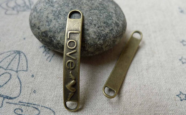 20 pcs Antique Bronze Love Curved Bracelet Connector 6x38mm