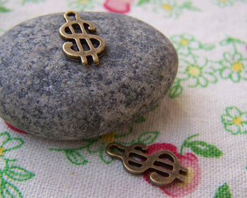 Accessories - 20 Pcs Of Antique Bronze Dollar Money Symbol Charms 8x17mm A505