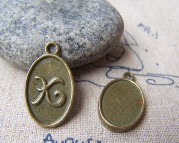 Accessories - 20 Pcs Of Antique Bronze English Letter K Oval Charms 11x16.5mm A3387