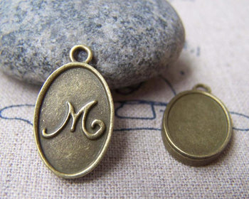Accessories - 20 Pcs Of Antique Bronze English Letter M Oval Charms 11x16.5mm A2797