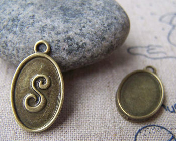 Accessories - 20 Pcs Of Antique Bronze English Letter S Oval Charms 11x16.5mm   A1995