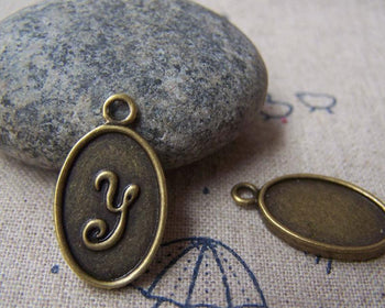 Accessories - 20 Pcs Of Antique Bronze English Letter Y Oval Charms 11x16.5mm A1997