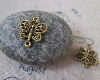 Accessories - 20 Pcs Of Antique Bronze Filigree Butterfly Connector Charms 14x17mm A5362