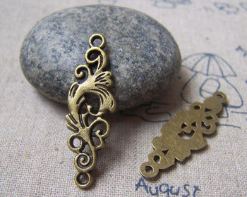 Accessories - 20 Pcs Of Antique Bronze Filigree Flower Connector Charms 11x36mm A4764