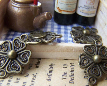 Accessories - 20 Pcs Of Antique Bronze Filigree Flower Connector Charms 15x20mm A2836