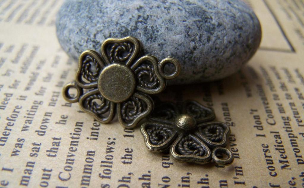 thumbnail image 2 of 100Pcs Flower Connector Charms - Tibetan Antique Silver Alloy Jewelry Making Supplies 2 of 10