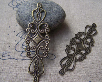 Accessories - 20 Pcs Of Antique Bronze Filigree Flower Embellishments  20x65mm A2665