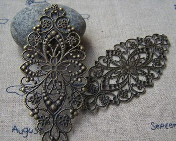 Accessories - 20 Pcs Of Antique Bronze Filigree Flower Embellishments 35x80mm A3139