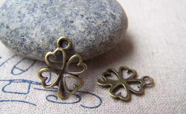 Accessories - 20 Pcs Of Antique Bronze Filigree Four-Leaf Clover Lucky Flower Charms 13x14mm A472