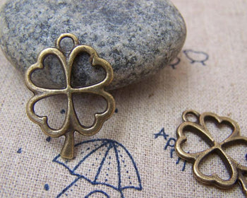 Accessories - 20 Pcs Of Antique Bronze Filigree Four-Leaf Clover Lucky Flower Charms 17x25mm A3365